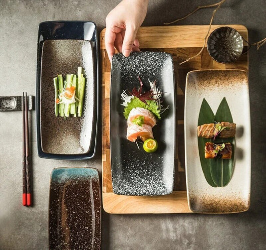 Assiette à sushi rectangulaire en céramique